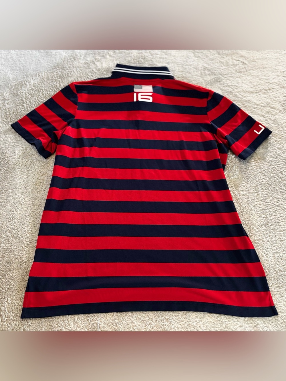 Ralph Lauren Red and Navy Horizontal Stripe Polo Ryder Cup 2016 USA Crest - Picture 7 of 8